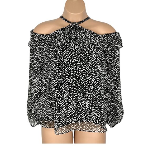 INC International Concepts Womens Cold Shoulder Rosette Blouse Black size Large - Picture 2 of 12